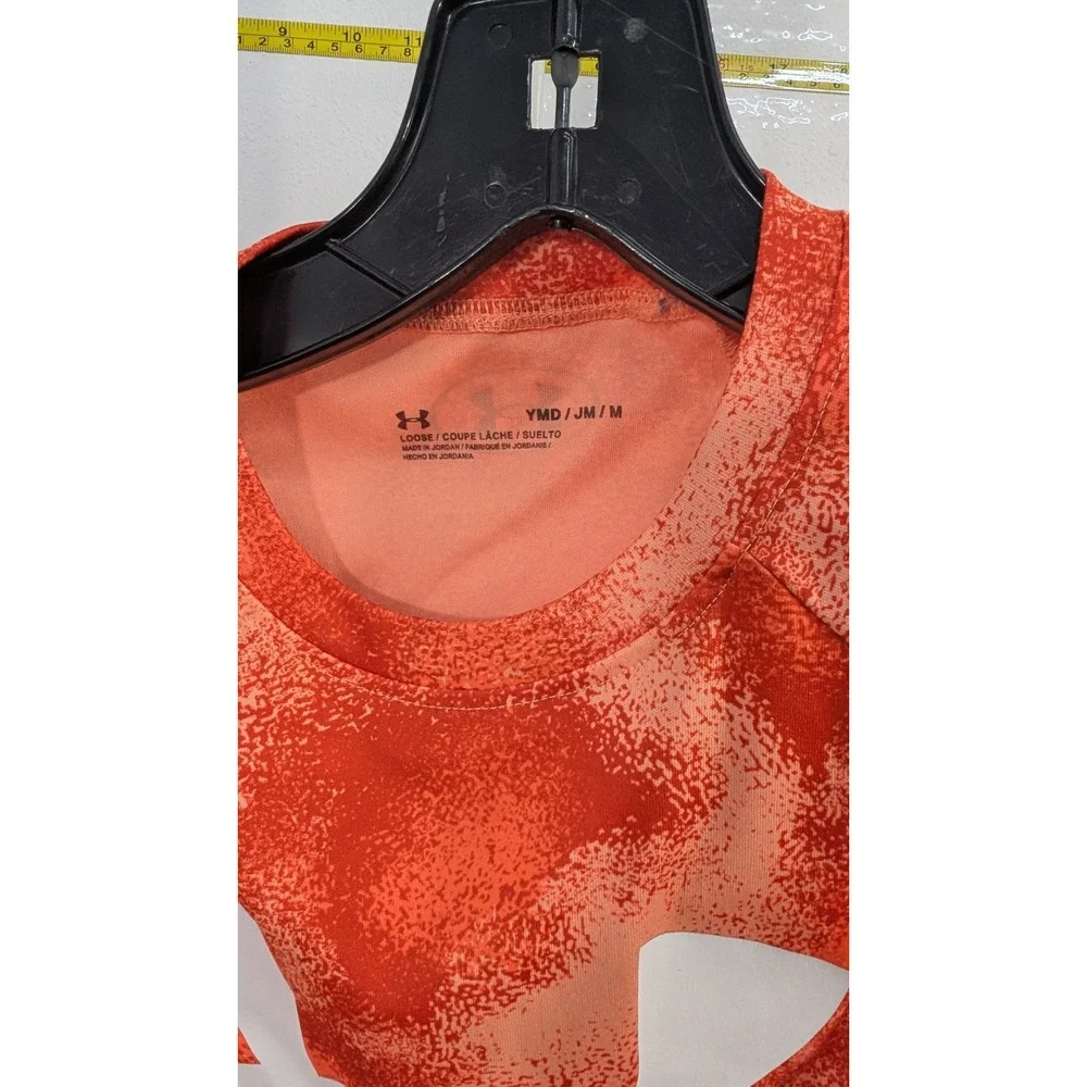Under Armour Boys Orange Camo Print Athletic Performance T-Shirt Logo YMD Medium